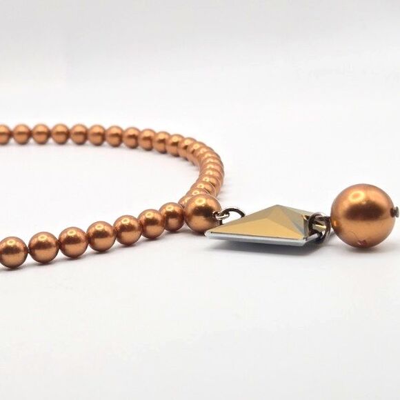 Emily Ray Bronze Tone Glass Faux Pearls Modern Square Crystal Pendant 925 Silver - Picture 2 of 6